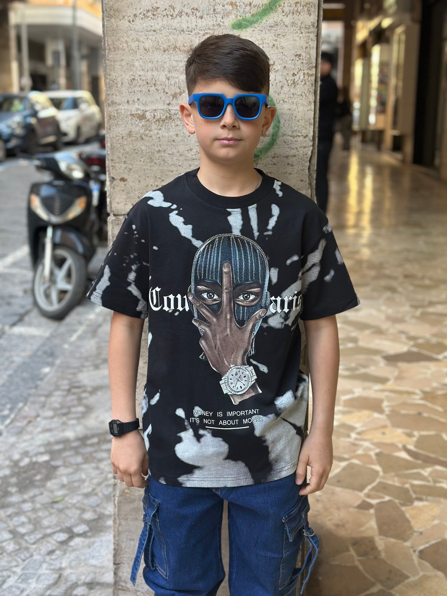 T-shirt stampa con Brillantini black
