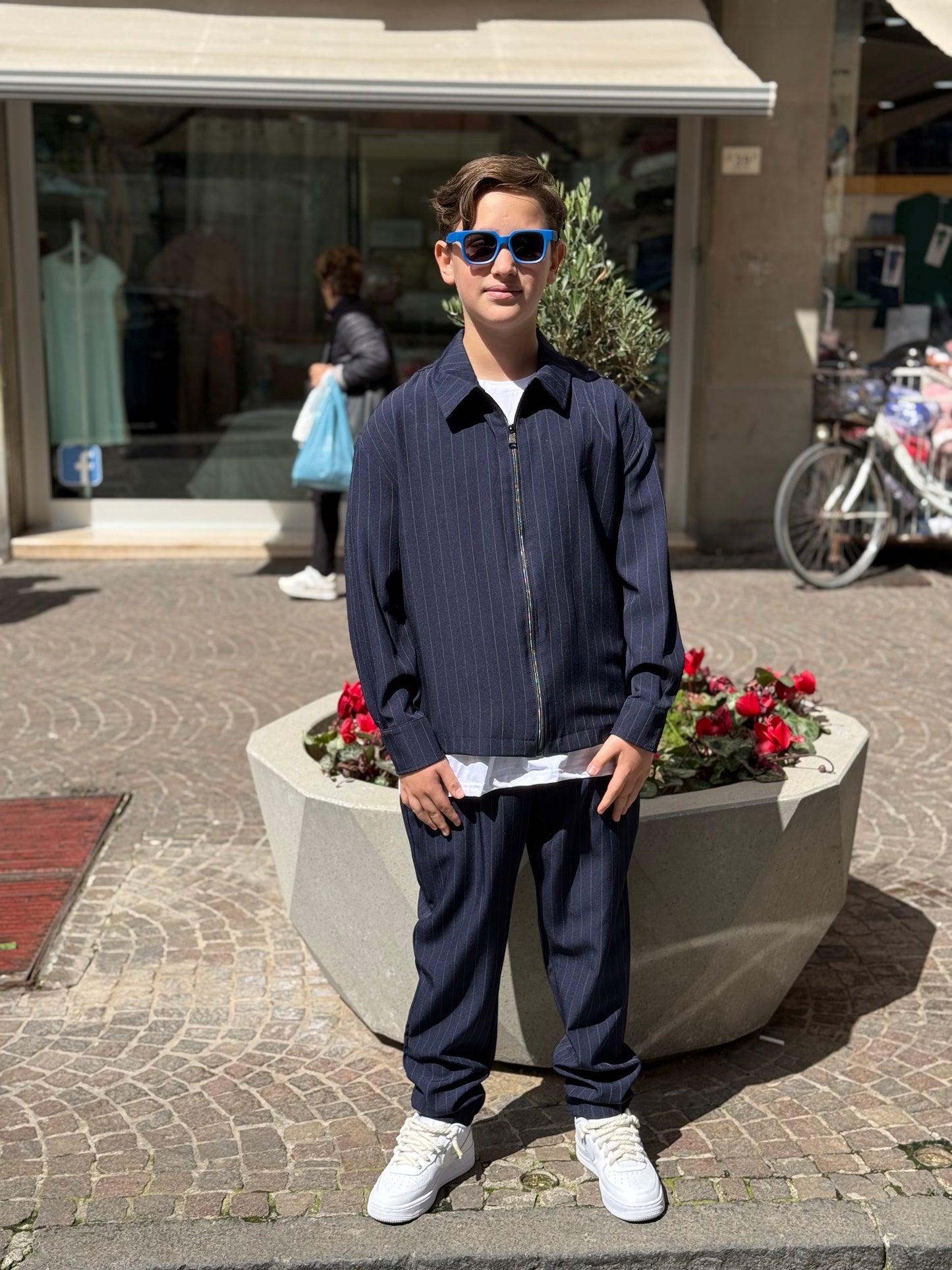 Coordinato Gessato blu