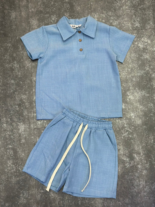 COORDINATO POLO LINO CELESTE