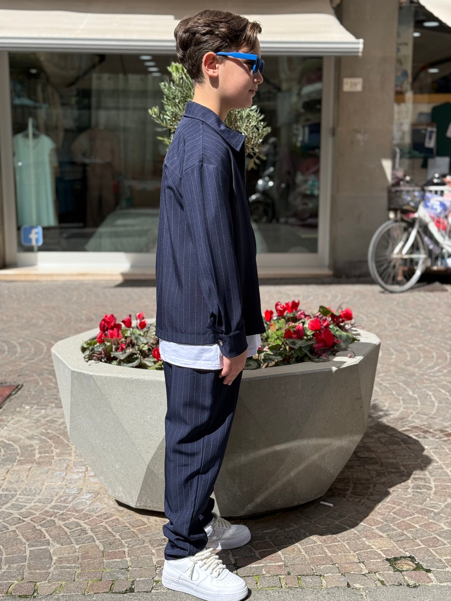 Coordinato Gessato blu