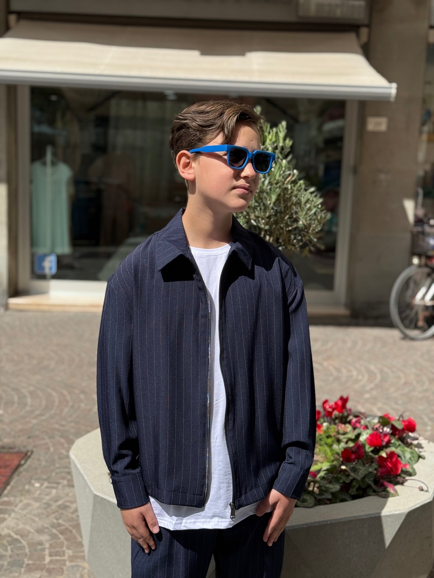 Coordinato Gessato blu